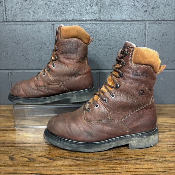 Wolverine Men’s 10EW Wide Leather Work Boots Lace Up Brown main image 8